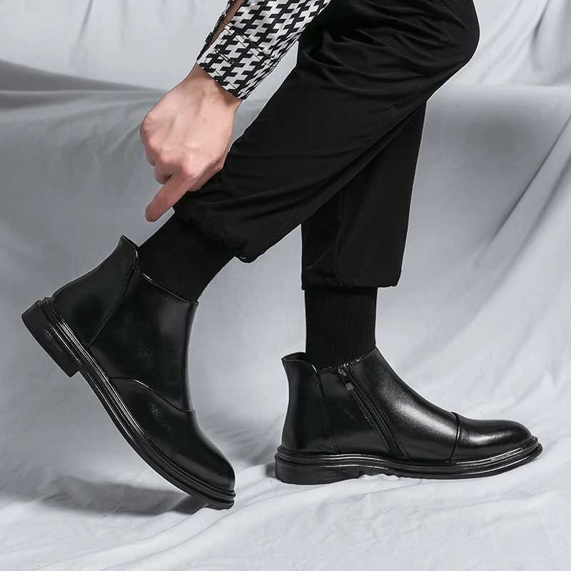 Luxury Brand Original Genuine Leather Designer Chelsea Ankle Boots Mens Black British Business Formal Dropshipping Casual Shoes Z250303