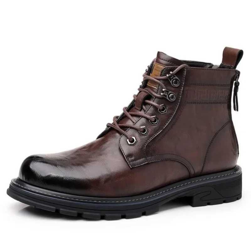 Luxury Quality Designer Vintage Leather Men Snow Boots Business Microfiber leather Men Boots Lace Up Outdoor Motorcycle Boots Z250303