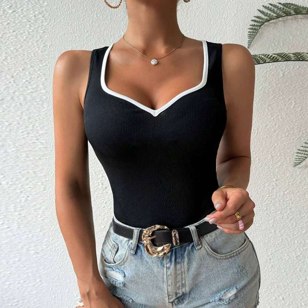 Ribbed Sexy Sleeveless Tank Trendy Women's Tight T-shirt V-neck Top 2025 Summer Spicy Girl Nightclub Bar New
