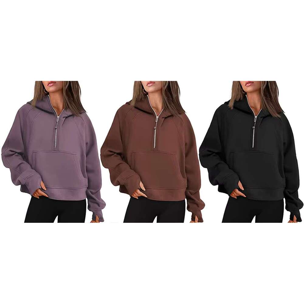 Ready To Ship Women Half Zip-Up Loose Polyester Hoodies Good Quality Fashion Hoodie