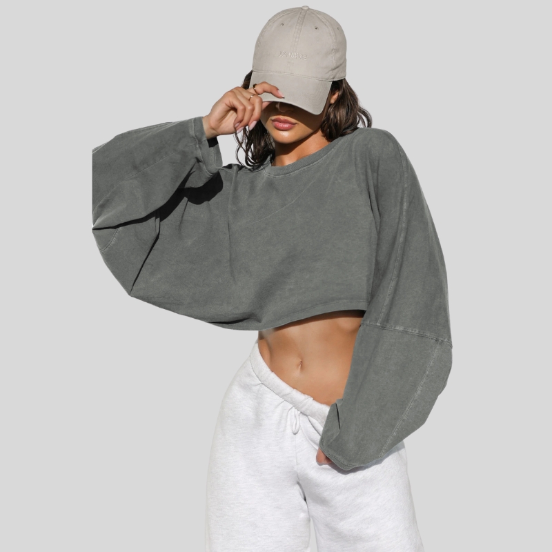 New open-button crew neck sweater European and American women's clothing short sports bottoming shirt T-shirt knitted sweater long-sleeved top
