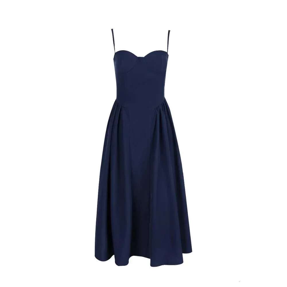 Suninheart Elegant Spaghetti Strap Midi Slim A E Party Dresses Navy Blue Casual Birthday Holiday Dress Women's Clothing