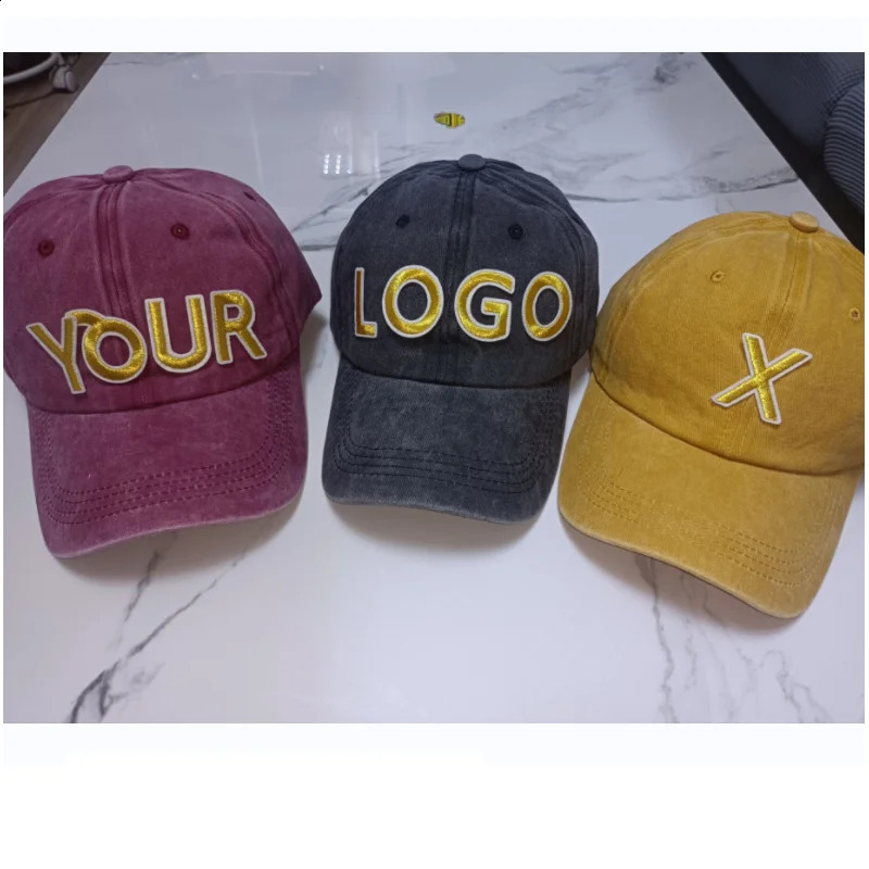 1pcs Customized Letter Baseball Caps Your AZ Gold Font Name Personalized Four Seasons Cotton Washed Cloth Durable 250228