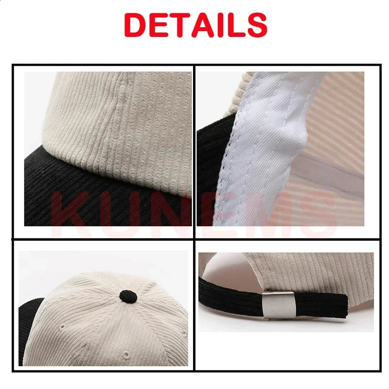 KUNEMS DIY Custom Baseball Cap for Men and Women Autumn and Winter Corduroy Patchwork Print Embroidery Hat Wholesale Unisex 250228