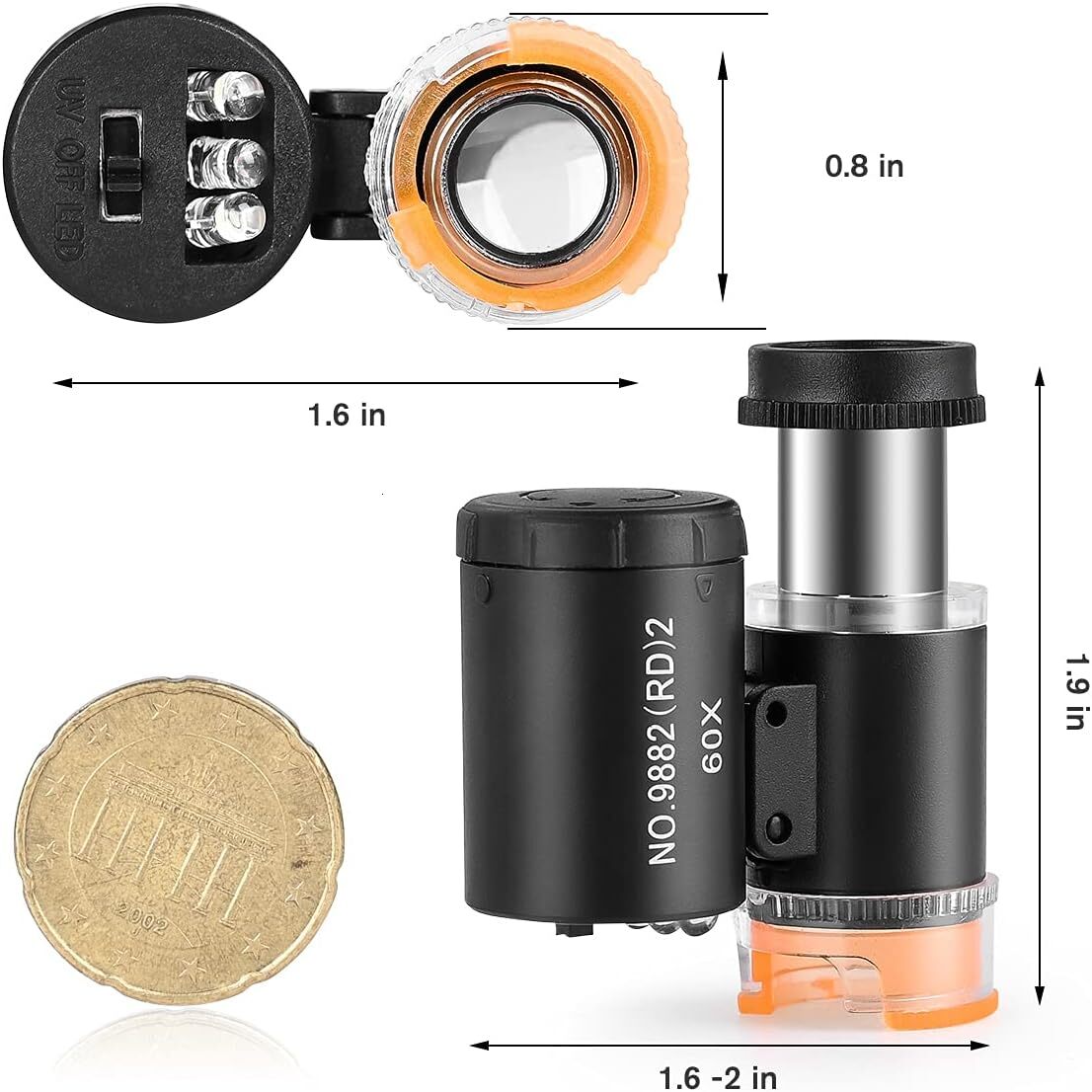60X Mini Pocket Microscope Jewelers Eye Loupe With 3 Light Magnifying Glass For Handcrafts Jewelry Dia Gem Coins Currency