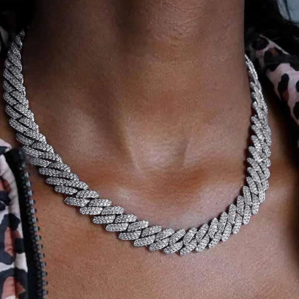 Trend Crystal 14MM Prong k For Women Iced Out AAA 2 Row Miami Cuban Chain Choker Necklace Unisex Hip Hop Jewelry