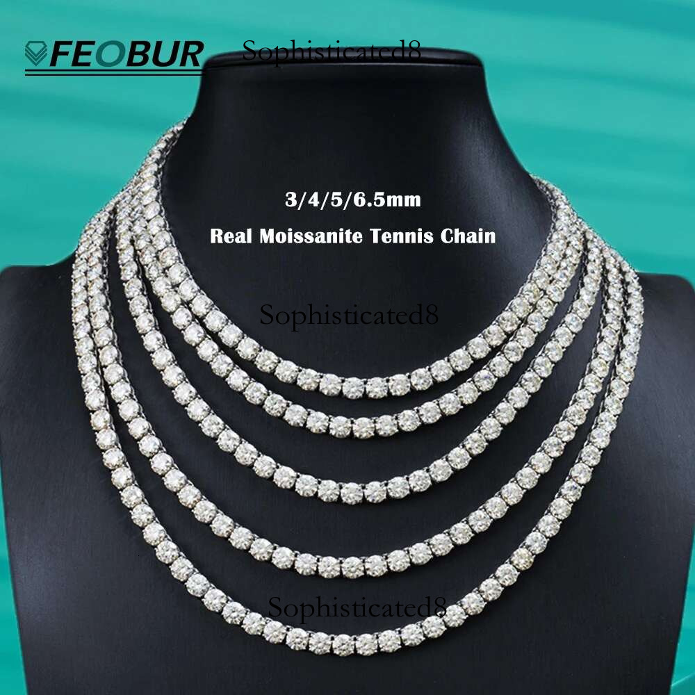 3/4/5/6.5mm Real Moissanite Tennis Necklace Bracelet for Men Women Sterg Sier Lab Dia Neck Chains Party Jewelry GRA