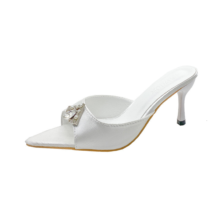 2025 Summer Pointed Toe Open Toe Rhinestone High-heeled Sandals, Designer Fashion Trend, Paired With Thin Pink High-heeled Shoes