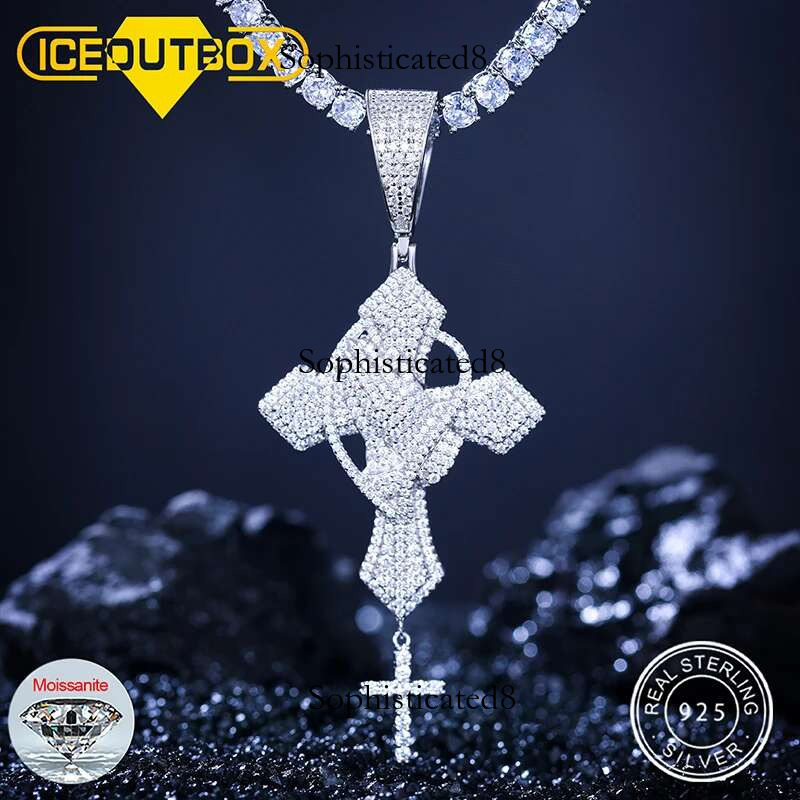 Hip Hop Bg D Color Moissanite Iced Out Praying Hands Cross Necklaces & Pendants For Men Jewelry Sterg Sier Gifts