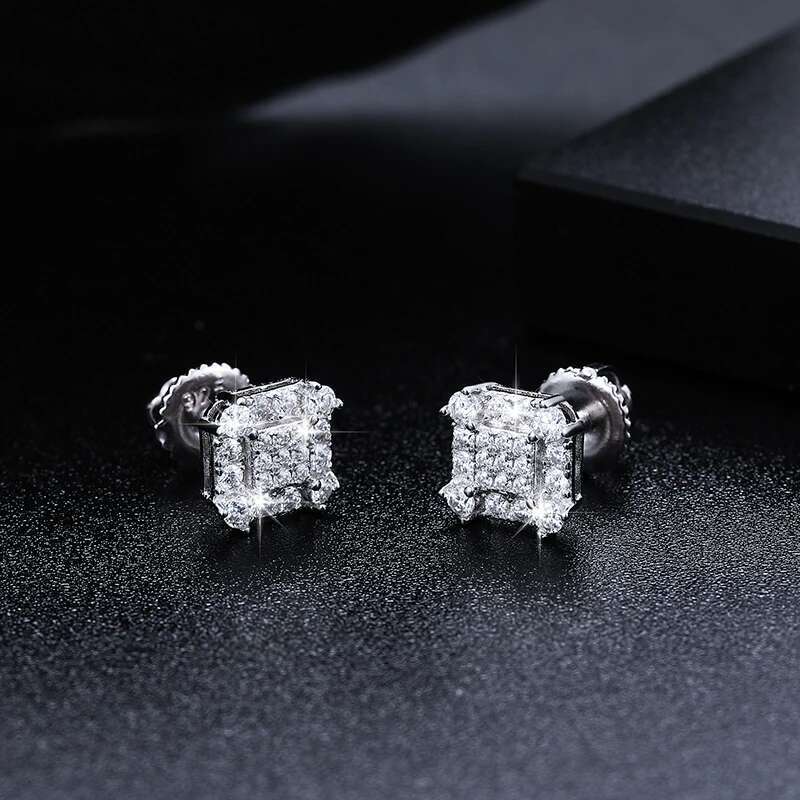 2023 Fashion Trendy Moissanite Square Stud Earring For Women Sterg Sier Wedding Cute Earing Party Wholesale Jewelry