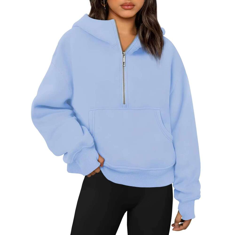 Cheap Factory Price American Autumn And Winter New Hooded Half Zipper Thicken Blank Hoodies For Women