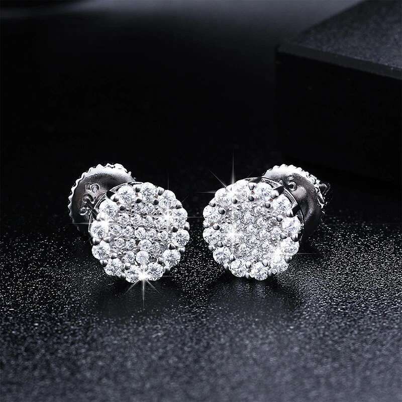Real Sterg Sier Round Cut D Color Moissanite Halo Stud Earrings For Women Hip Hop Jewelry Passed Dia Test