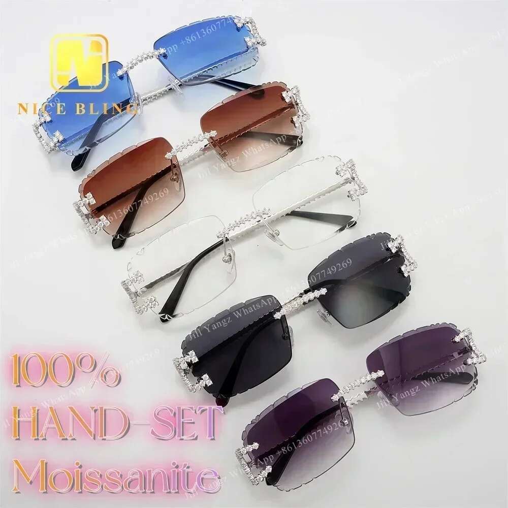 REAL HAND SET Jewelry s Moissanite pass dia tester Rimless men iced out sunglasses Custom Accepted