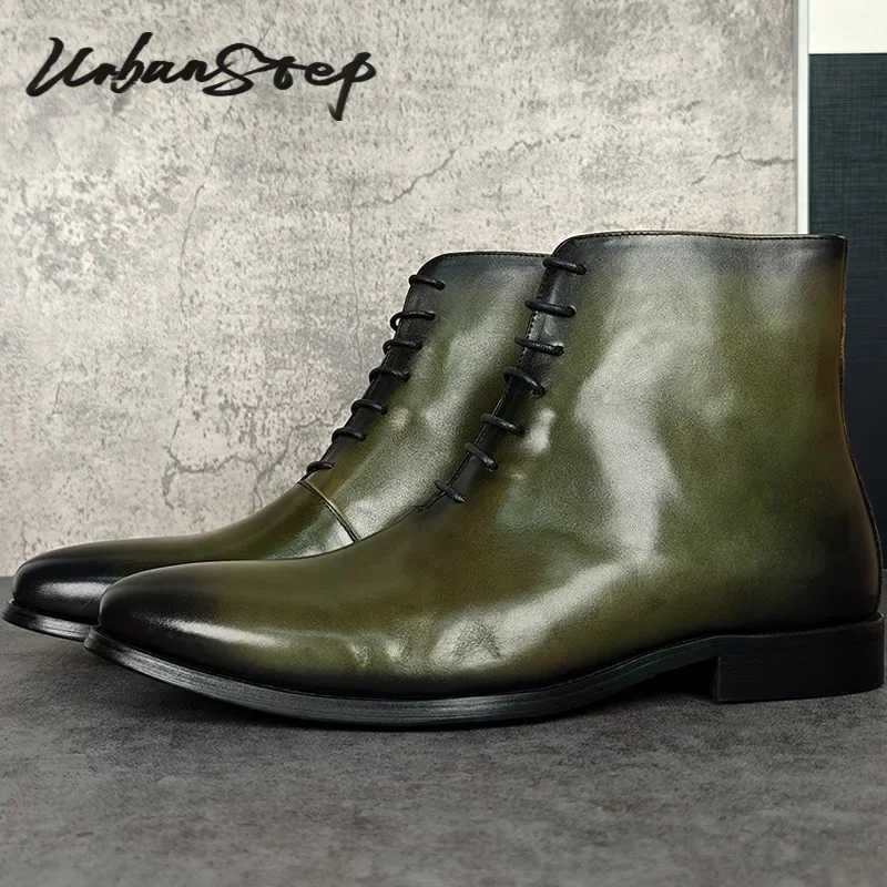 Luxury Men Ankle Boots Shoes Green Hand Polishing Lace Up Oxford Boots Casual Dress Man Genuine Leather Boots Men Z250303