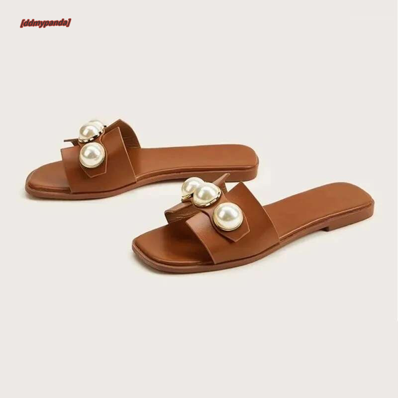 Plus Size 36-42 Shoes for Women Summer Fashion Casual Pearl Solid Color Flats Outdoor Comfortable Soft Sole Beach Sandals #ddmypanda