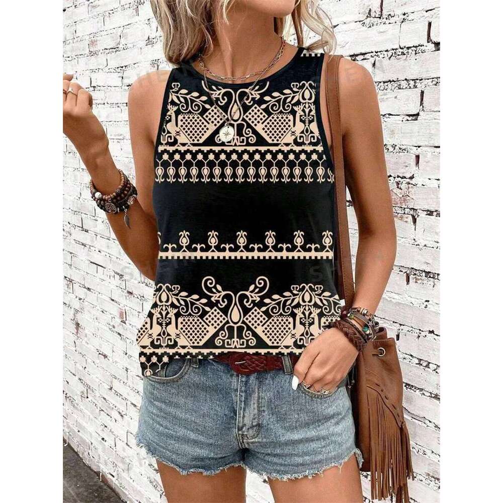 Street Fashion Outdoor Sleeveless T-shirt Summer Casual Daily Crew Neck Leopard Print Women's Elegant Tank Top