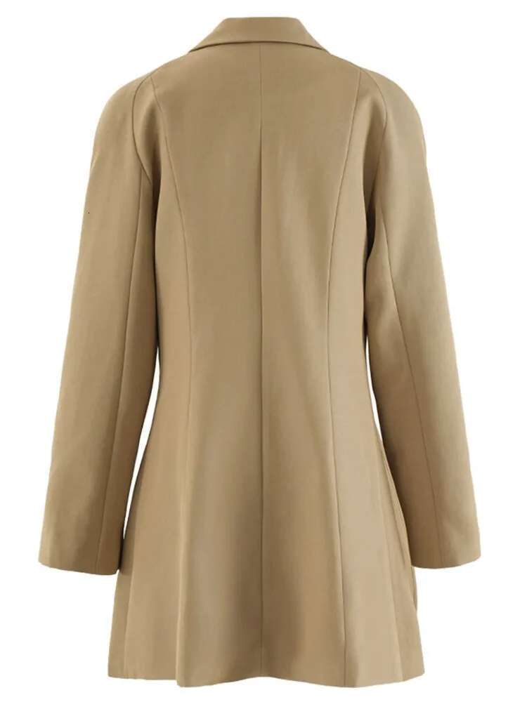 EAM Khaki Big Pleated Personality Blazer Women New Lapel Long Sleeve Loose Fit Jacket Fashion Tide Spring Autumn 2024 Cpdb255