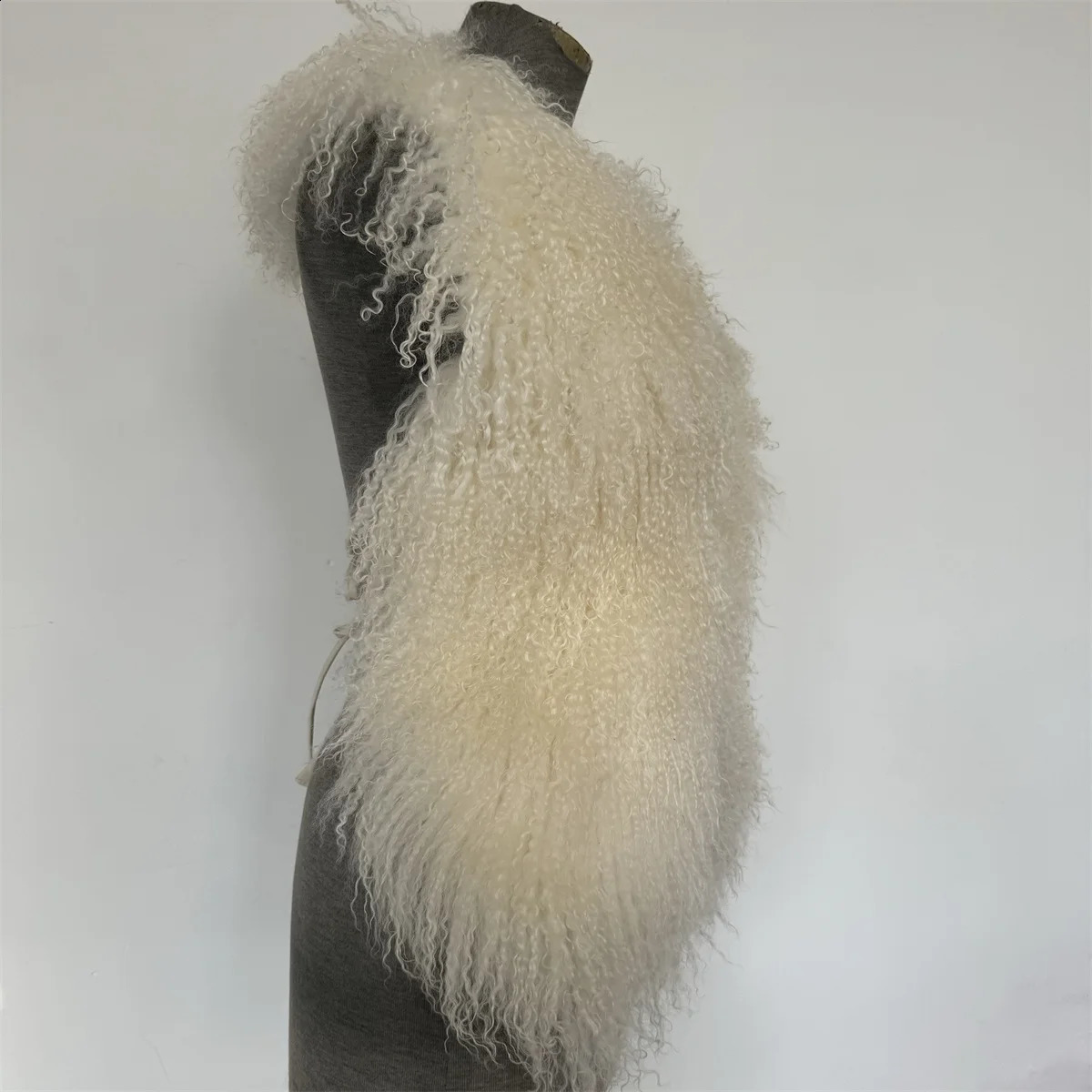 Fluffy Real Mongolian Fur Holder Vest Solid Deep VNeck Backless Bandage Sleeveless Jackets Top Outerwear Coat 250221