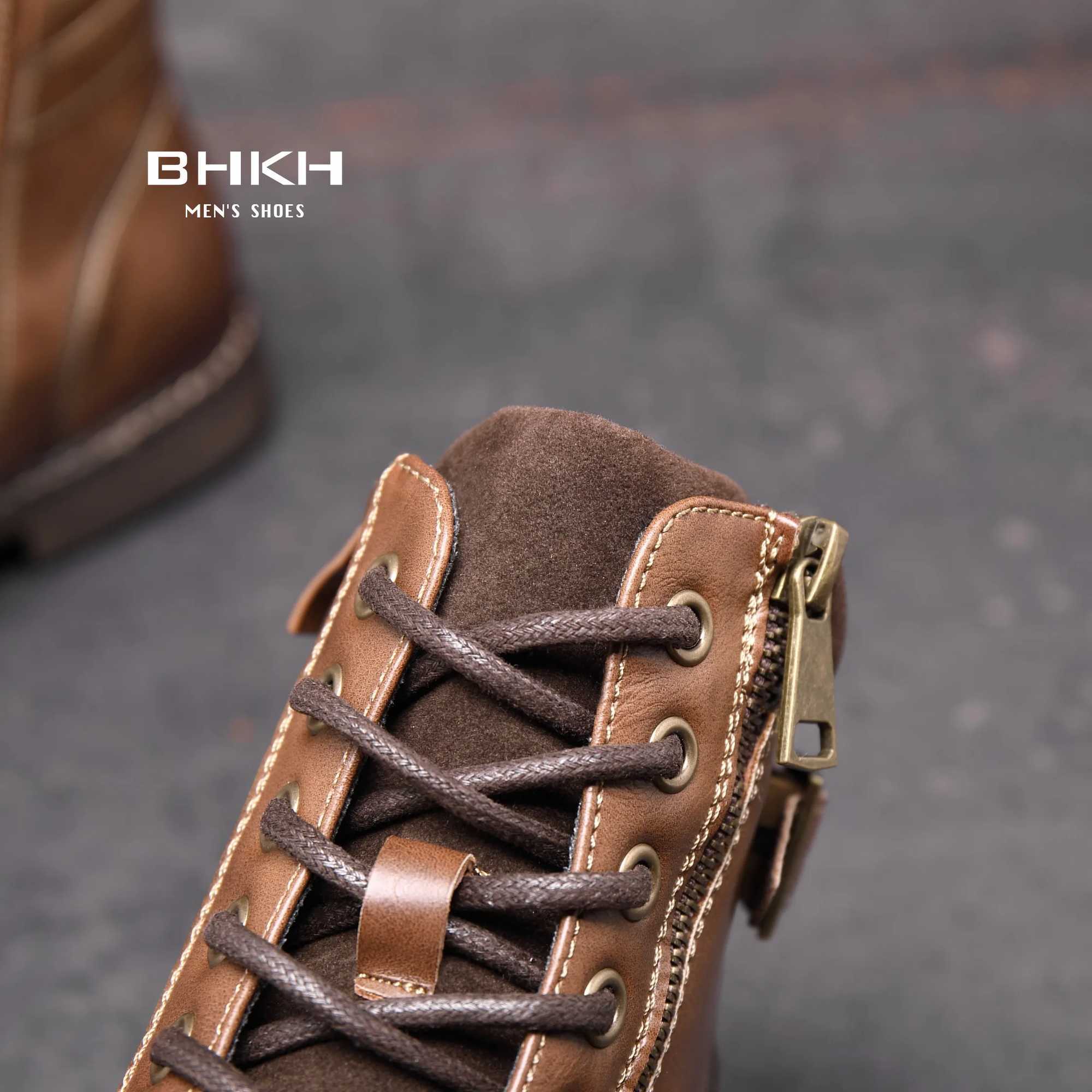 BHKH Mens Boots Winter Fashion Boots Zip Lace-up Ankle Boots Vintage Business Dress Shoes Leather Casual Shoes For Men Z250303