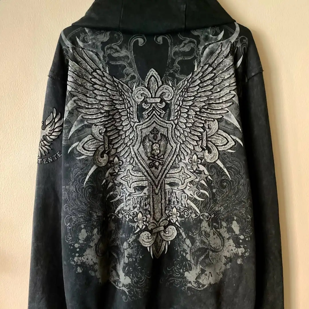 Y2K Vintage Fleece Padded Zipper Hoodie Men Women Street Hip Hop Loose Sweatshirt Couple Casual Punk Melt Pattern Hoodie 250226