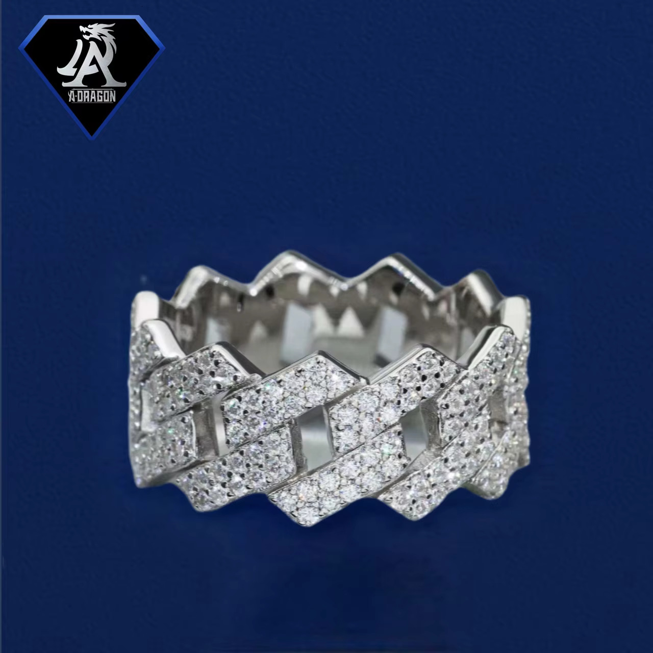 VVS Moissanite Hip Hop Pearl Rectangular Gold Plated Pure Sier Finger Strap Ring Jewelry Men's Boutique