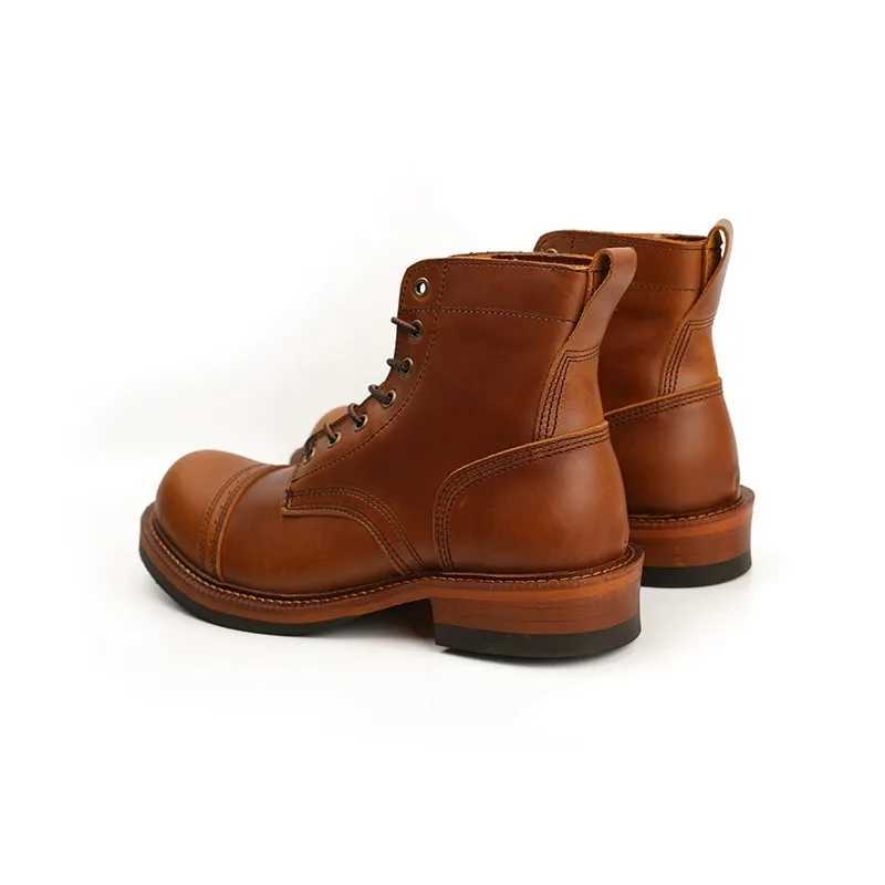 New Japanese Vintage Designer Handmade Tooling Men Casual Shoes Cow Leather Round Toe Wings Ankle Boots Motorcycle Boots Winter Z250303