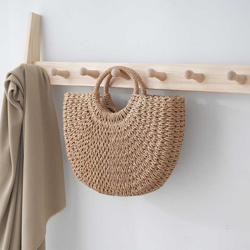 New Half Moon Handheld Women's Bag Straw Woven Bag Diagonal Span Small Bag Woven Bag Beach Bag Shoulder Bag