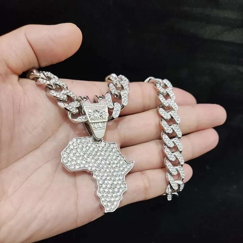 Men Women Hip Hop Iced Out Bg Map ofrica Pendant Necklace with 13mm Cuban Chain HipHop Necklaces Fashion Charm Jewelry