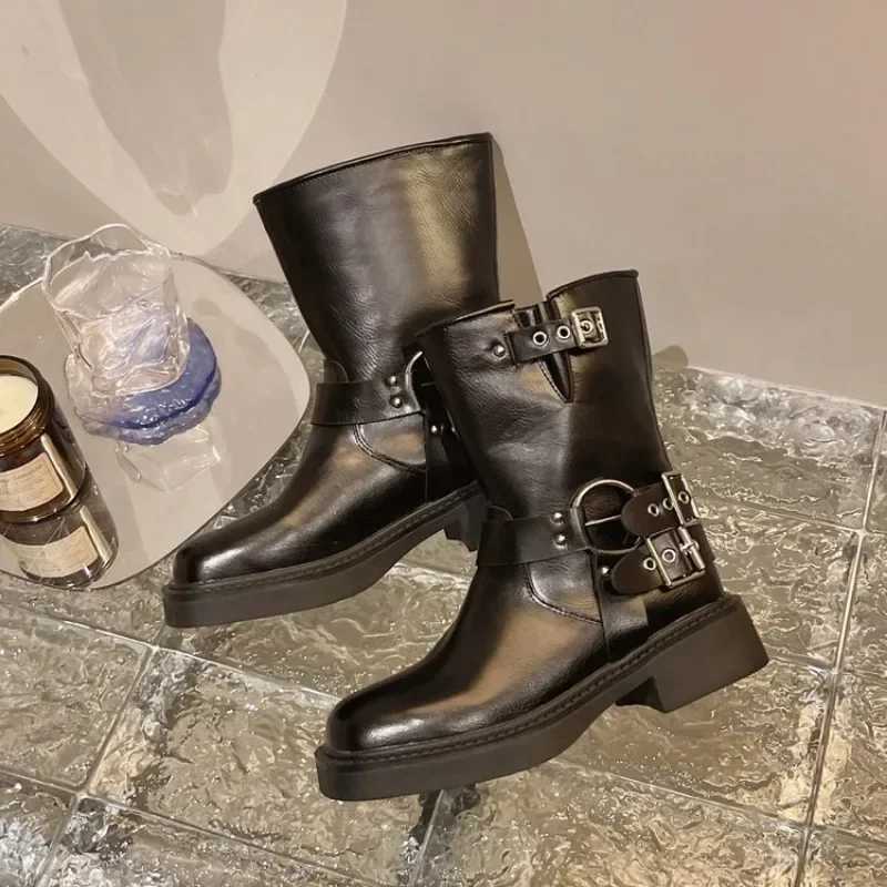 Womens Ankle Boots Autumn Work Fashion Elegant Punk New in Black Luxury Low Heel Round Toe Leather Dropshipping Center Footwear Z250303