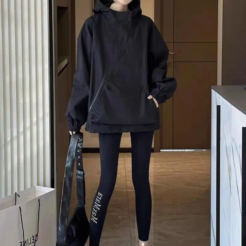 Outdoor Jackets Women Solid Zipper n Simple Pockets Students Clothing Korean Style Spring Fashion Loose Niche Allmatch 250228