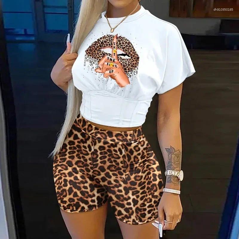 Women's Tracksuits Short Outfits Spring Summer Fashion Sexy Abstract Printed Bodycon T-Shirts And High Waist Pencil Shorts Two Piece Sets