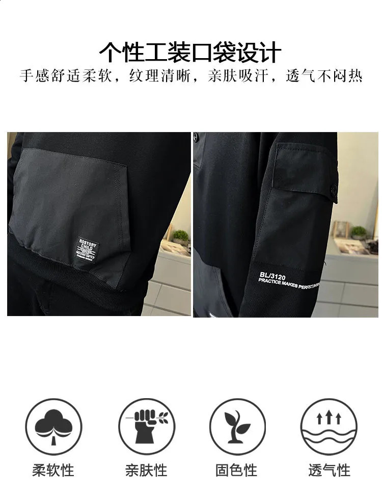 Spring er Techwear Button Hooded Tracksuit Y2K Men Cotton Cargo Hoodie Fashion Mens Patch Stitch Pocket White Hoodies 250226