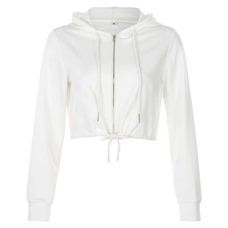 Foreign Trade Solid Color Zipper Trendy Crop Top, Women's Tracksuit Hoodie With Custom