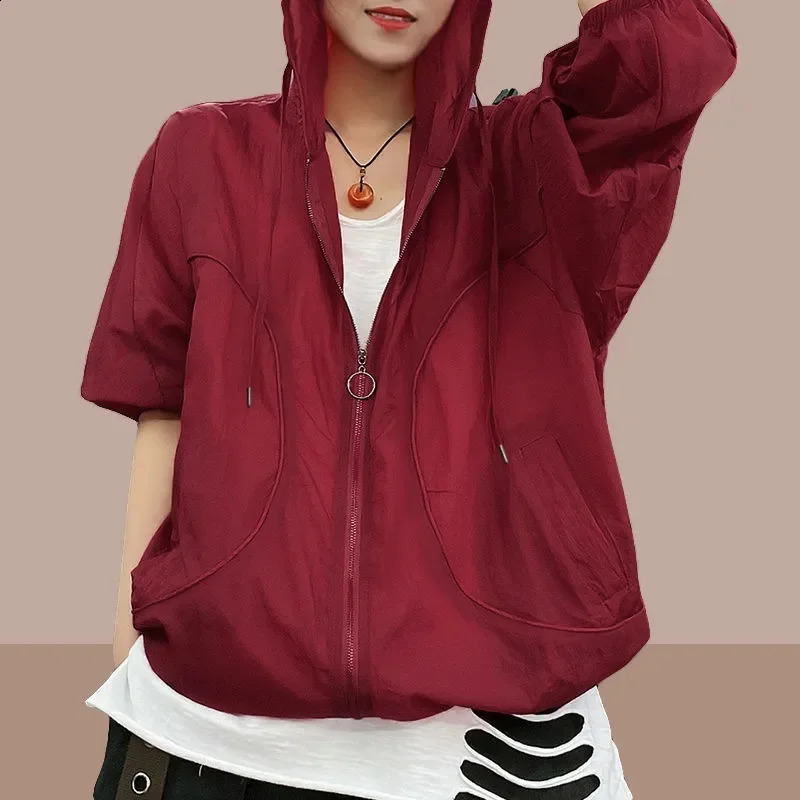 Summer Fashion Womens Jacket Beach Thin Sunscreen UV Protection Coat Female Long Sleeve Hooded Jackets Outerwear Tops 250228