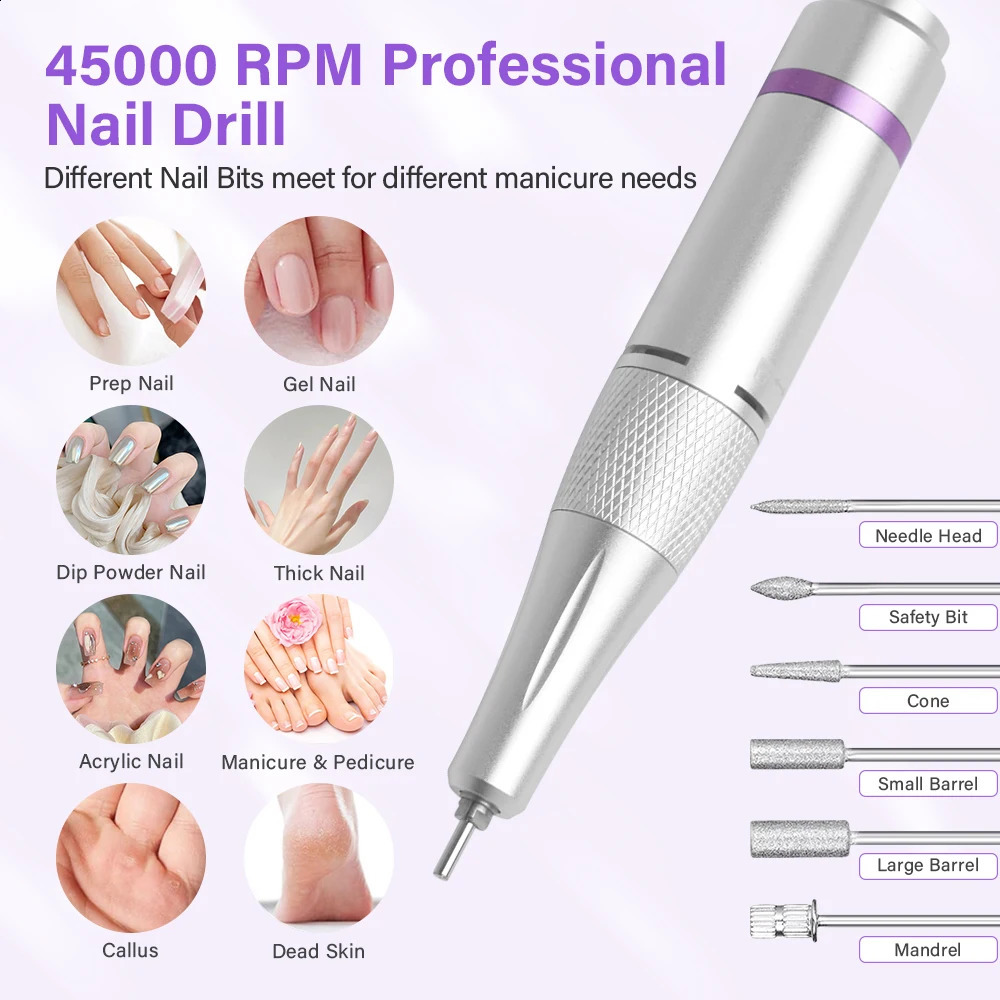 45000RPM Professional Rechargeable Nail Drill Machine for Nails Electric File HD Display Metal Manicure Pen Nail Lathe Sander 250303