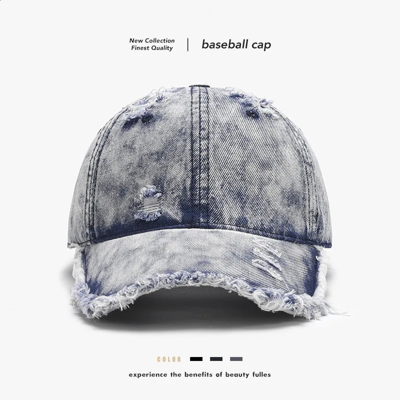 hole washed retro soft top large men baseball cap Hip hop Visors outdoor student travel sunshade breathable womens peaked cap 250228