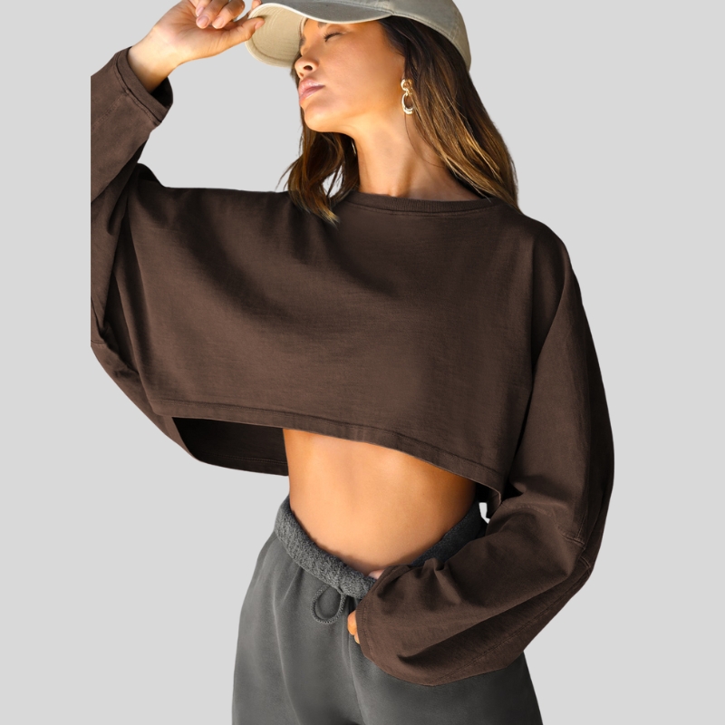 New open-button crew neck sweater European and American women's clothing short sports bottoming shirt T-shirt knitted sweater long-sleeved top