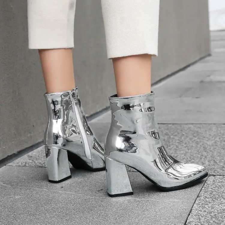White ankle boots silver dot boots womens luxury designer zipper low point autumn rock 2025 womens fashionable rubber shoes Z250303
