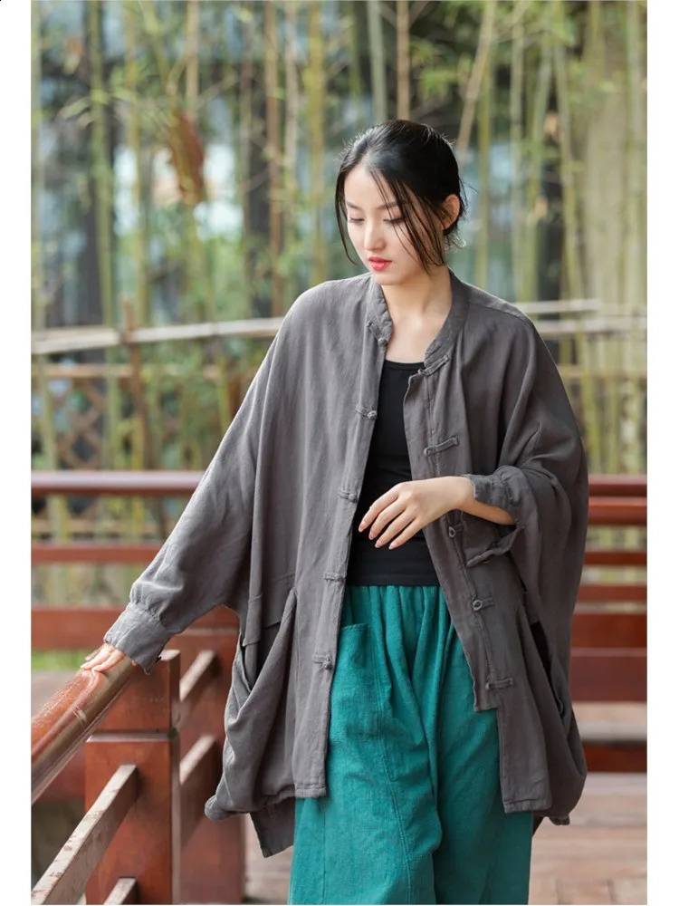 Womens loose linen jacket womens summer autumn Sunscreen coat flat top 250228