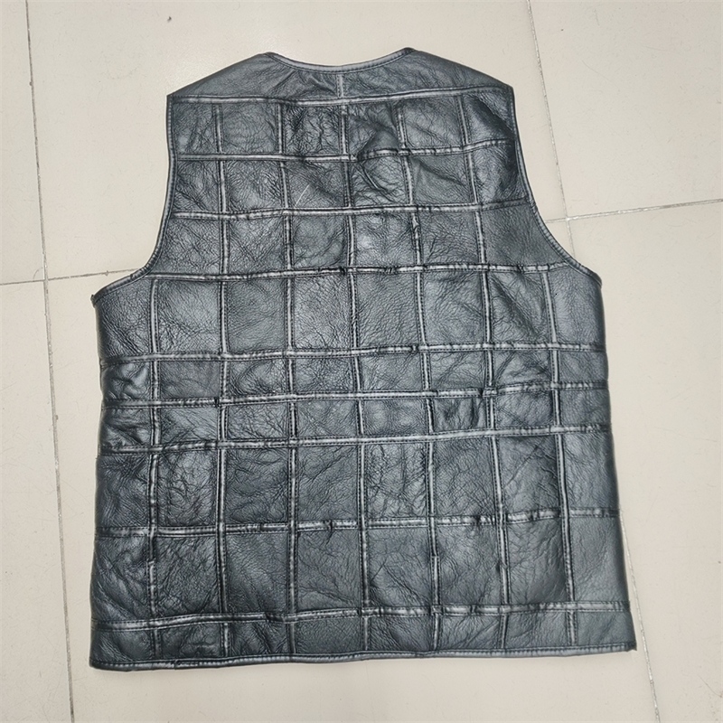 2024 Real Sheepskin Genuine Leather Vest Men Black Waistcoat Male Sleeveless Jacket Thick Motorcycle Multi Pocket Zipper 250114