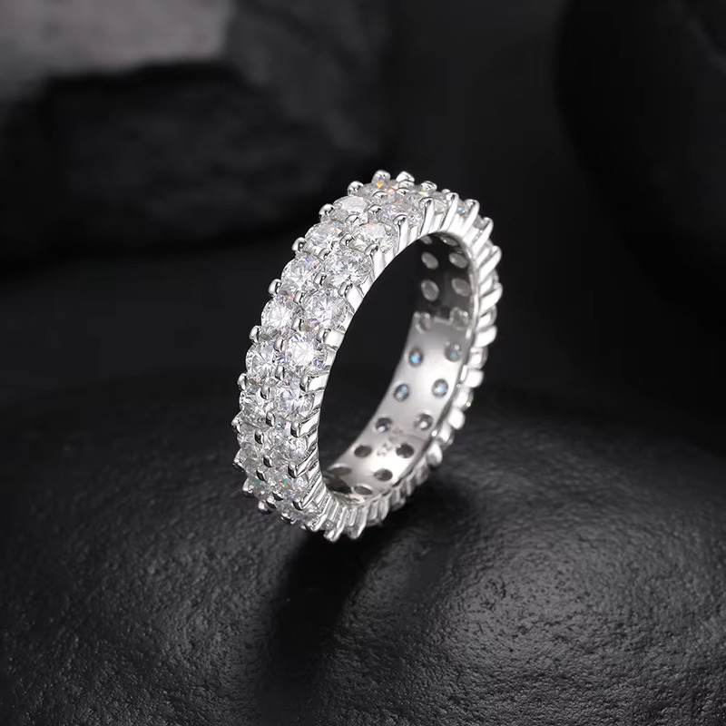 urious 2-Row Tested with Sier Shining Fashion Jewelry Ring, Silica Ring for Men