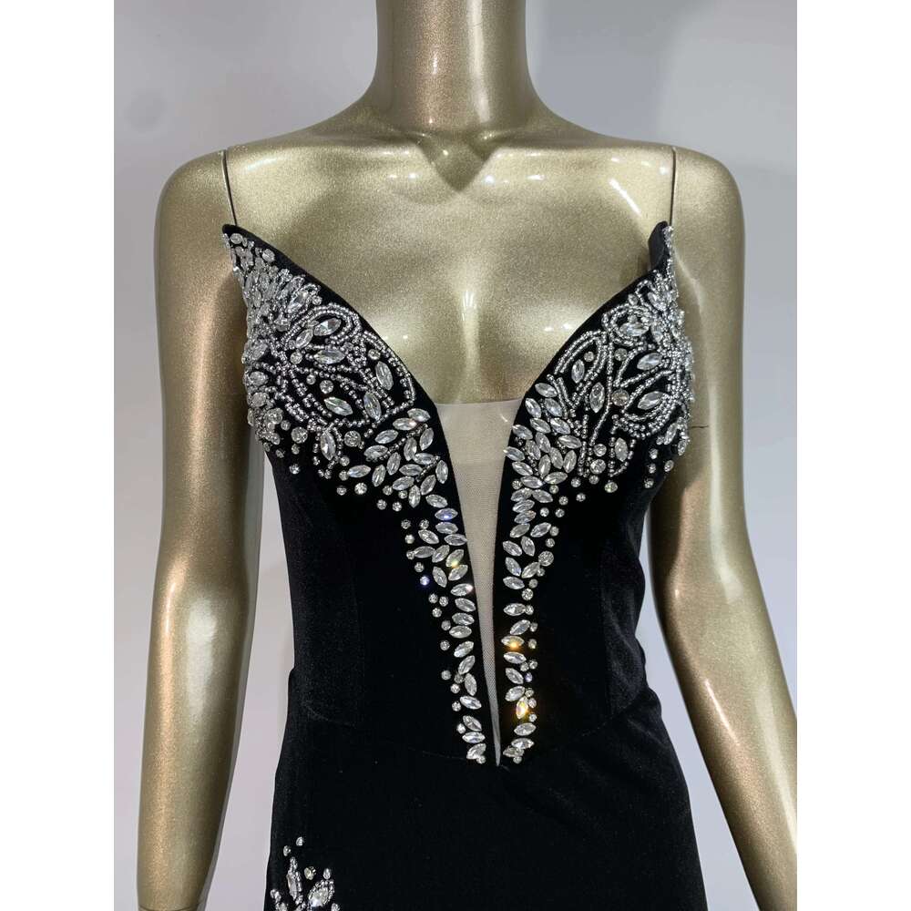 Brand New Women Celebrity Sexy Strapless Dias Veet Black Long Gowns Elegant Split Evening Party Maxi Dress
