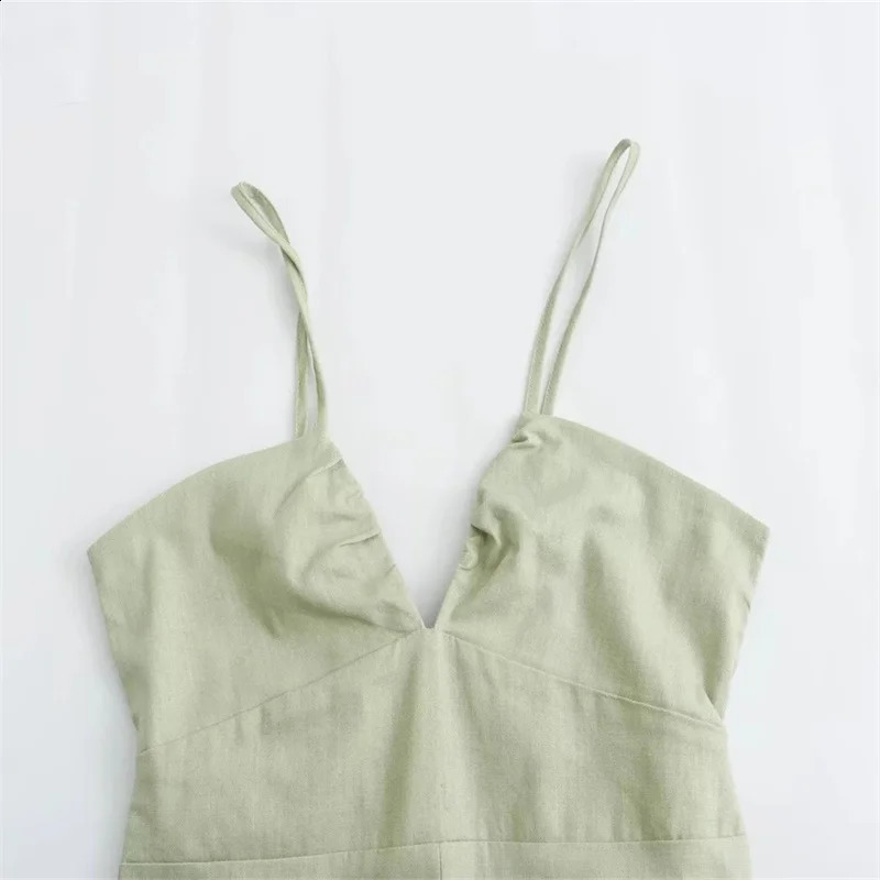 TRAF 2024 Green Slip Midi Dress Sleeveless Backless Summer Sexy Long Evening 250303Z