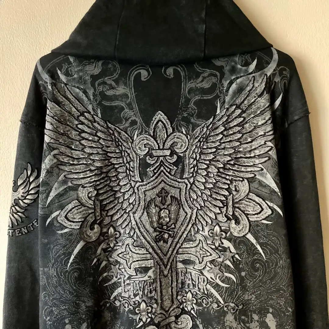 Y2K Vintage Fleece Padded Zipper Hoodie Men Women Street Hip Hop Loose Sweatshirt Couple Casual Punk Melt Pattern Hoodie 250226