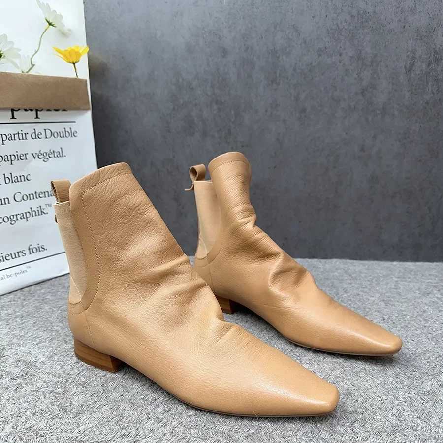 Birkuir Pointed Toe Ankle Boots for Women Elastic Band Genuine Leather Bottas Mujer Loafers Luxury Womens Soft Thick High Heels Z250303
