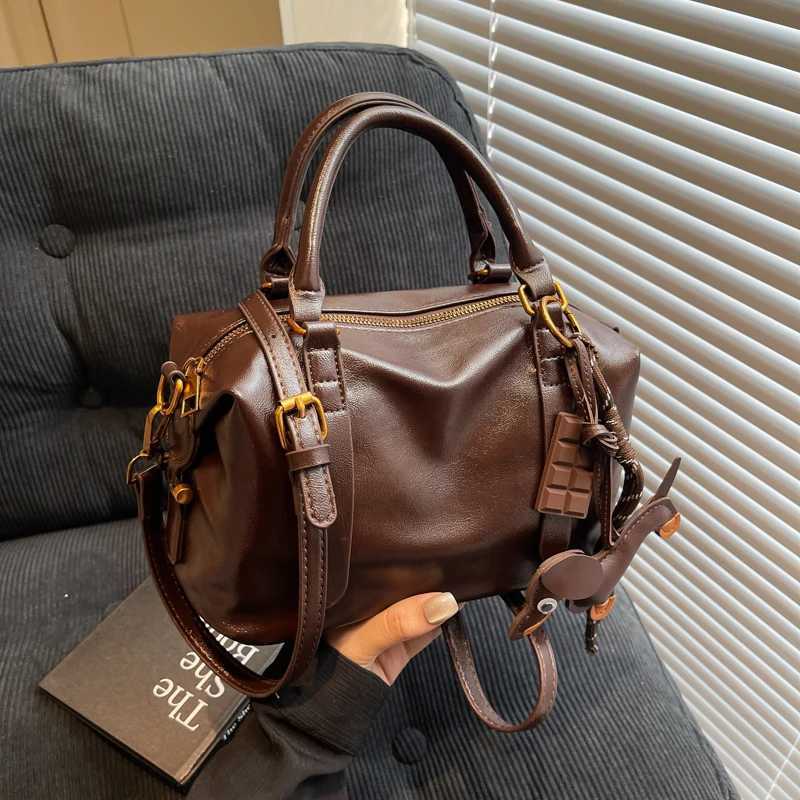 Fi handbag leather text bag simple handbag solid retro Shoder womens messenger bag Y250321
