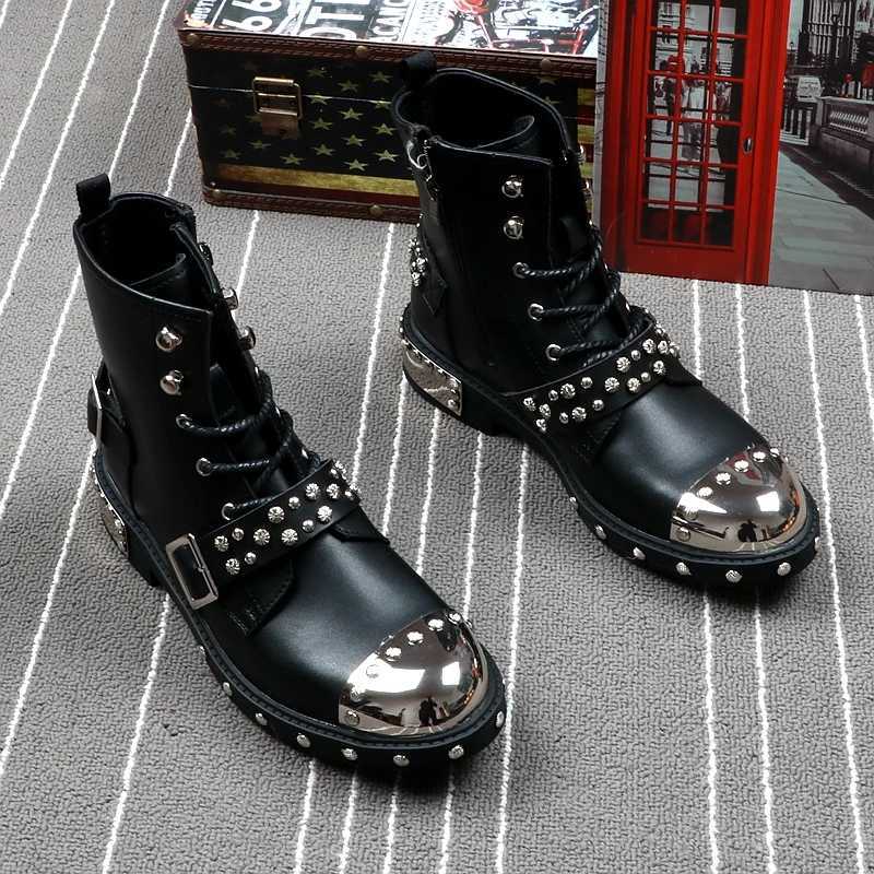 CuddlyIIPanda Men FAshion Luxury Brand Punk Style Spring Autumn Ankle Boots Male Metal High Top Motorbike Sneakers Z250303