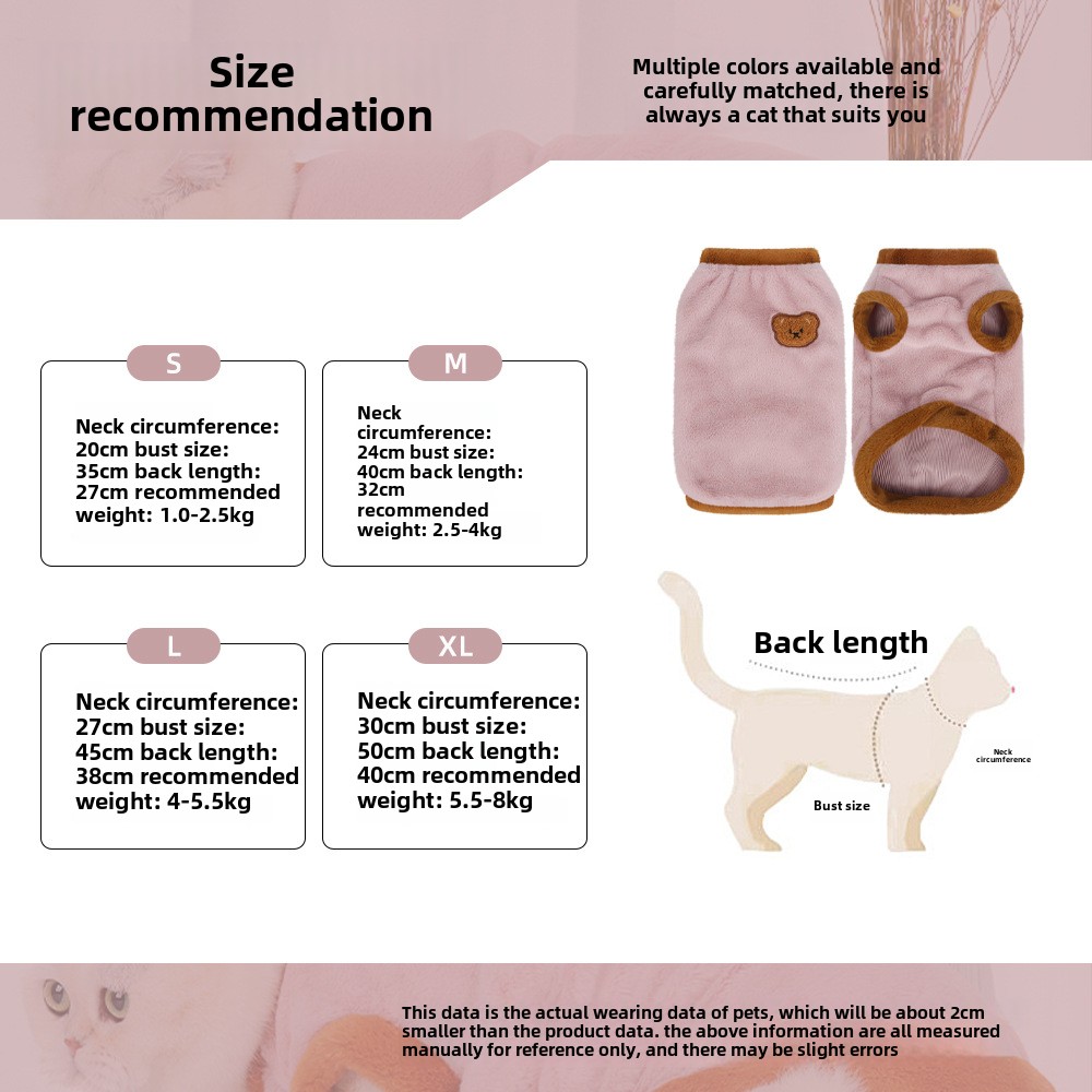 New Cat Clothes Cartoon Embroidered Rabbit Plush Cat Apparel Spring Autumn Warm Windproof Vest Pet Clothing