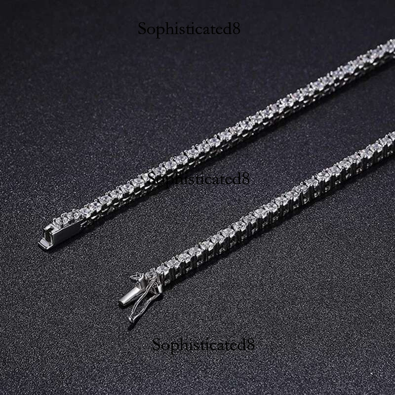 Tezzc 3/4/5mm Full Moissanite Tennis Necklace for Women Man Sier with Gold Plated Hiphop Party Neck Chains New Jewelry