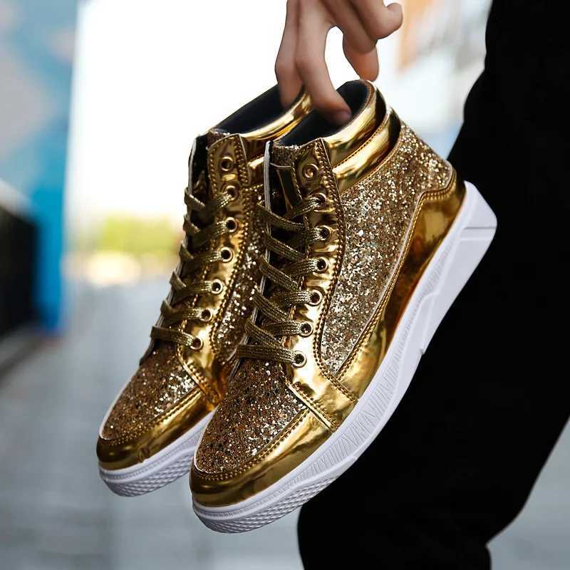 Luxury Men Ankle Boots Fashion High Top Sneakers Male Gold Glitter Shoes Streetwear Hip Hop Casual Boots Designer Rock Men Shoes Z250303